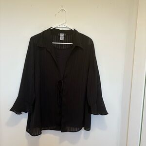 Studio Black Bell Sleeve Blouse with Notched Collar
